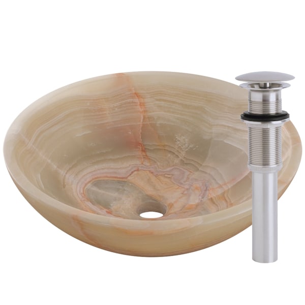 Novatto Green Onyx Vessel Sink and Brushed Nickel Umbrella Drain NOSV-GOBN - main